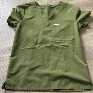Figs Olive Green V-Neck Scrub Top
